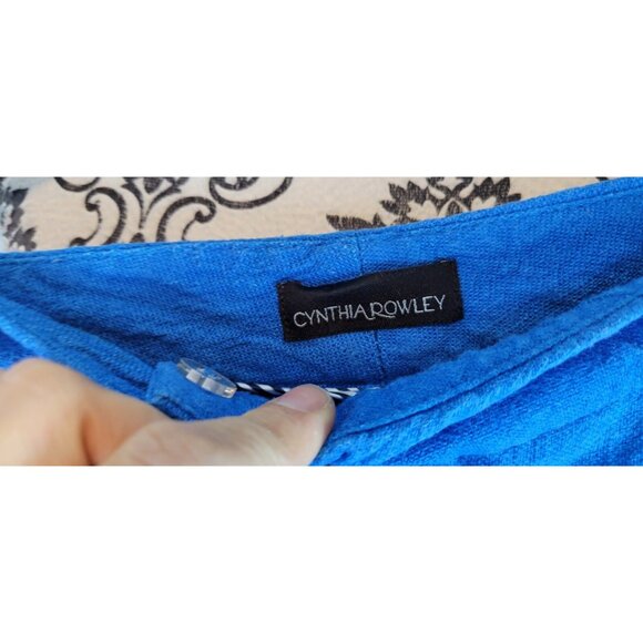 Cynthia Rowley Short Womens Size 10 Chino Scalloped Hem Solid Linen Blue - Picture 3 of 11
